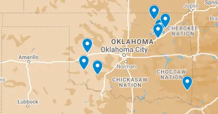 map of Oklahoma Hiking Trails - Google Maps Screenshot