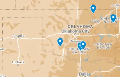 map of waterfalls in Oklahoma